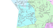This map illustrates the boundaries for precinct 44.